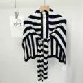 Black and white striped knitted shawl, T-shaped dropped shoulder bolero, soft and stylish. - One Size / Black & White Stripes