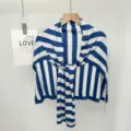 Blue and white striped knitted shawl, soft draped wrap, versatile summer anti-aircon cape for women. - One Size / Blue and White Stripes