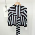 Blue and black striped knitted shawl open front casual cape versatile stylish cover up wrap - One Size / Brown Blue Stripe