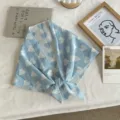 Korean sweet heart knit triangular scarf lightweight stylish shawl head wrap hair band accessory - Blue