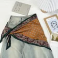 Vintage green floral silk triangular scarf accessory, chic old money style neckerchief. - Orange