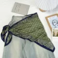 Retro green paisley triangle silk scarf, elegant vintage neckerchief, chic fashion accessory. - Green