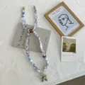 Floral silk scarf necklace detail, starfish pendant and beads, elegant summer neckwear. - 07#-Pink Blue Floral / 48*2cm