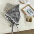 Black and white gingham lace trim triangular headscarf retro bonnet hair band accessory - One Size / Black