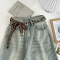 Vintage floral beaded waist chain and scarf accessory styled with blue denim jeans. - Mustard Brown Style (06#)