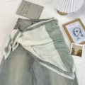 Koreaanse retro kleurencombinatie grote driehoekige sjaal, stijlvol mode-accessoire voor dames. - Grijsgroen
