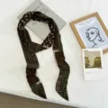 Vintage bloemstenen lange zijden lint sjaal, artistieke halsdoek en stijlvolle haarband. - 150*5.5 / Bruingroen (03#)