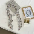 Bloemen geruite smalle sjaal, artistiek olieverf lint voor hals en haar styling. - 150*5.5 / Blauw (02#)