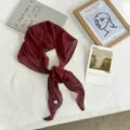 Chic red polka dot chiffon silk scarf with floral knot detail, versatile elegant neckerchief. - Burgundy