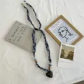 Vintage paisley sjaal ketting met kralen en hartvormige hanger, elegante accessoires. - Marineblauw Met Paisley-Patroon / 46*2cm