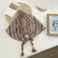 Retro literary tassel silk scarf for women, spring summer chic triangle kerchief neck wrap. - 90*27cm / Flaxen