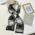 Détail du foulard twilly cachemire noir et blanc, ruban élégant pour coiffure ou cou. - 08#-Paisley Noir Blanc / 144*12cm