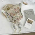 Retro paisley print triangle scarf, lightweight boho head scarf and stylish neck accessory. - 110*30cm / Cashew