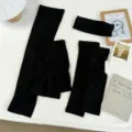 Black solid knit 3-piece set detail, lightweight breathable arm sleeves and headband chic. - One Size / Black