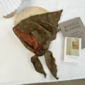 Retro polka dot triangular scarf silk headscarf women spring neckerchief hair accessory - 105 x 32 cm / Green Orange