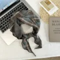 Korean style blue plaid triangular scarf for women, chic spring and summer decorative neckerchief. - 105 x 32 cm / Coffee Green