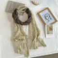 Boho gebreide holle sjaal voor vrouwen, vintage kleurenblok zomer lichte omslagdoek en sjiek. - 180*27cm / Beige Koffie