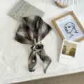 Chic brown plaid women's silk scarf, versatile neckerchief and stylish hair accessory for spring. - Brown