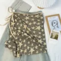 Amerikaanse vintage sterren kant gelaagde mini rok vrouwen wrap denim rok esthetisch - Bottoms / Eén maat