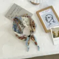Foulard di seta blu con perline e fiori, sciarpa triangolare stile country per estate. - 40*10cm / 05#-Blocco Di Colore
