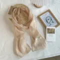 Beige pleated thin mesh narrow neck scarf, elegant Korean style accessory for women. - Champagne