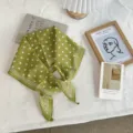 French vintage green polka dot cotton scarf detail showcasing elegant print and fine texture. - 110*36cm / Green