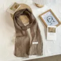 Korean style brown pleated long narrow scarf, soft mesh sheer neck scarf for women daily wear. - Coffee