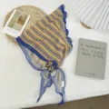 Foulard triangulaire rayé bandeau de cou accessoire tendance vue détaillée - Extra Long / Rayé Bleu Café