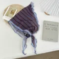 Foulard triangulaire pour femme, écharpe rayée bleue et accessoire de mode élégant. - Extra Long / Rayures Bleu Brun