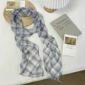 Blue plaid long scarf for women, spring summer artistic versatile neckerchief bag ribbon. - 200*19.5 / Blue (02#)