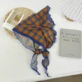 Écharpe triangulaire élégante à carreaux bleu et orange avec bordure pour femmes. - Extra Long / Grille Orange et Bleu