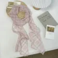 Pink plaid long silk scarf, lightweight sheer neckerchief, elegant versatile hair band accessory. - 200*19.5 / Pink (01#)