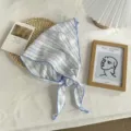 Blue white plaid headscarf detail, lightweight triangle kerchief with cute ties for stylish daily wear. - Blue