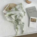 Green floral triangular headscarf, lightweight sheer chiffon hair scarf for women summer chic. - 110*30cm / Green Leaf