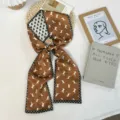 Dames zijde gevoel lange smalle sjaal chique paard print houndstooth halsdoek haarband lint - 03#-Koffie Paard / 144*12cm