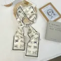 Elegante zijden smalle sjaal met paardenprint, veelzijdige twilly voor haar en nek, retro stijl. - 02#-Wit Paard / 144*12cm
