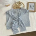 Zomer dunne ijszijde gebreide kleine sjaal vrouwen uitgehold gebonden bolero topje - Tops / Eén maat / Lichtblauw