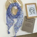 Fichu fin à fleurs pour femme, foulard long léger de printemps et d'été avec pompons. - 140*12cm / Bleu