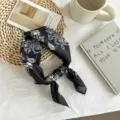 Black floral print square scarf, chic vintage neckerchief for women daily stylish wear. - 55*55CM / Black
