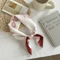 White silk neck scarf with red tulip floral pattern, elegant square scarf for women. - 55*55CM / Brownish Red