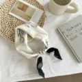 Detail view of black and white tulip pattern cotton square scarf, soft fabric close-up. - 55*55CM / 02#-Black