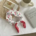 Detailed view of white cherry print square scarf, chic neckerchief for women fashion. - 55*55CM / 01#-Cherry