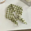 Sciarpa lunga in cotone a quadretti verdi, fascia per capelli retro ed elegante foulard. - 96x10.5cm / Plaid Verde