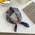 Floral print vintage square scarf, elegant neckerchief and hair band for women spring autumn. - Navy Blue / 55*55CM
