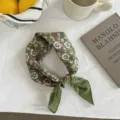 Retro green floral cotton square scarf, versatile hair band and neckerchief for women. - Green / 55*55CM
