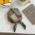 Vintage green plaid small square scarf for women, elegant daily neckerchief and hair accessory. - Grey Green Dachshund / 55*55CM