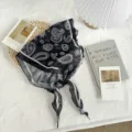 Black paisley triangle scarf vintage bandana stylish neck wrap for women chic hair accessory. - 110*30cm / Black