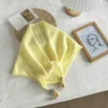 Yellow knitted triangular scarf with plaid tulip pendants for women spring fashion stylish - 95*34cm / Yellow