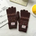 Braune Strickhandschuhe für Damen, warme Winter-Wollhandschuhe mit nordischem Jacquard. - 24*7cm / Braun