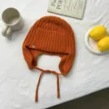 Gorro de punto de pura lana naranja mujer otoño invierno gorro de bombardero con orejeras - Talla única / Naranja